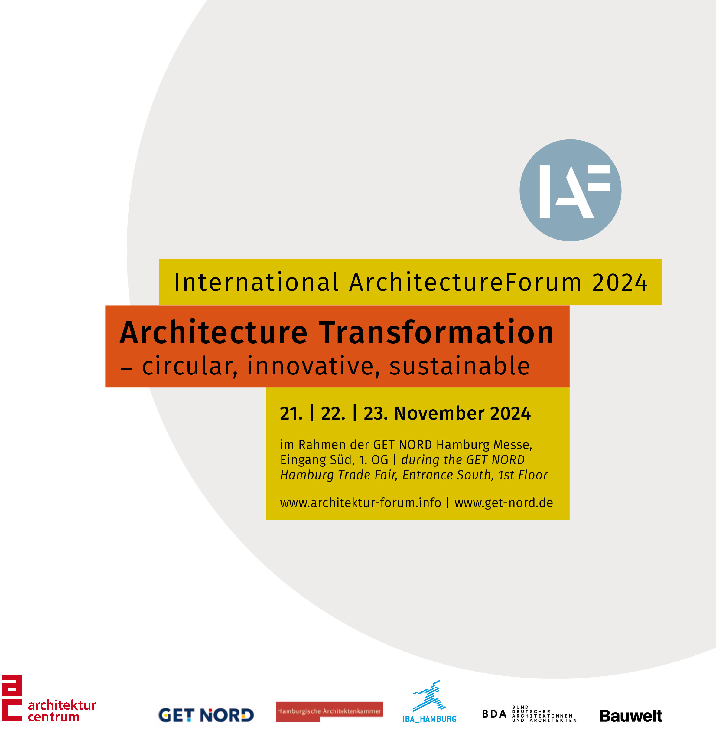 Titelblatt des Programms des Internationalen ArchitekturForums. Das Thema lautet: Architecture Transformation – circular, innovative, sustainable